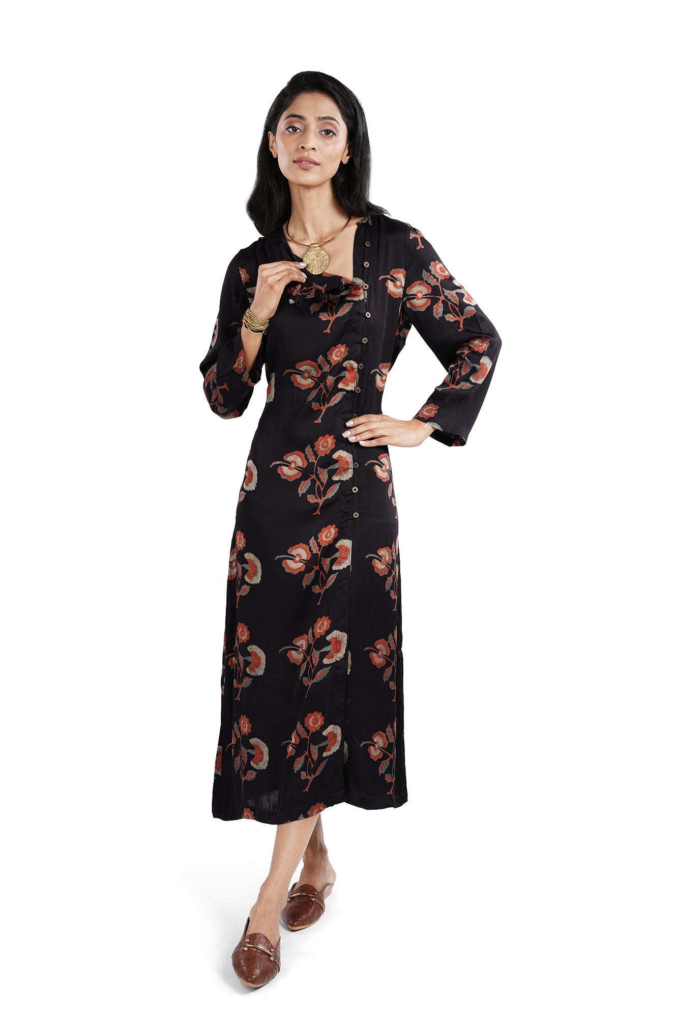 ಕಮಲ ರೇಖೆ | Floral Slit Midi Dress