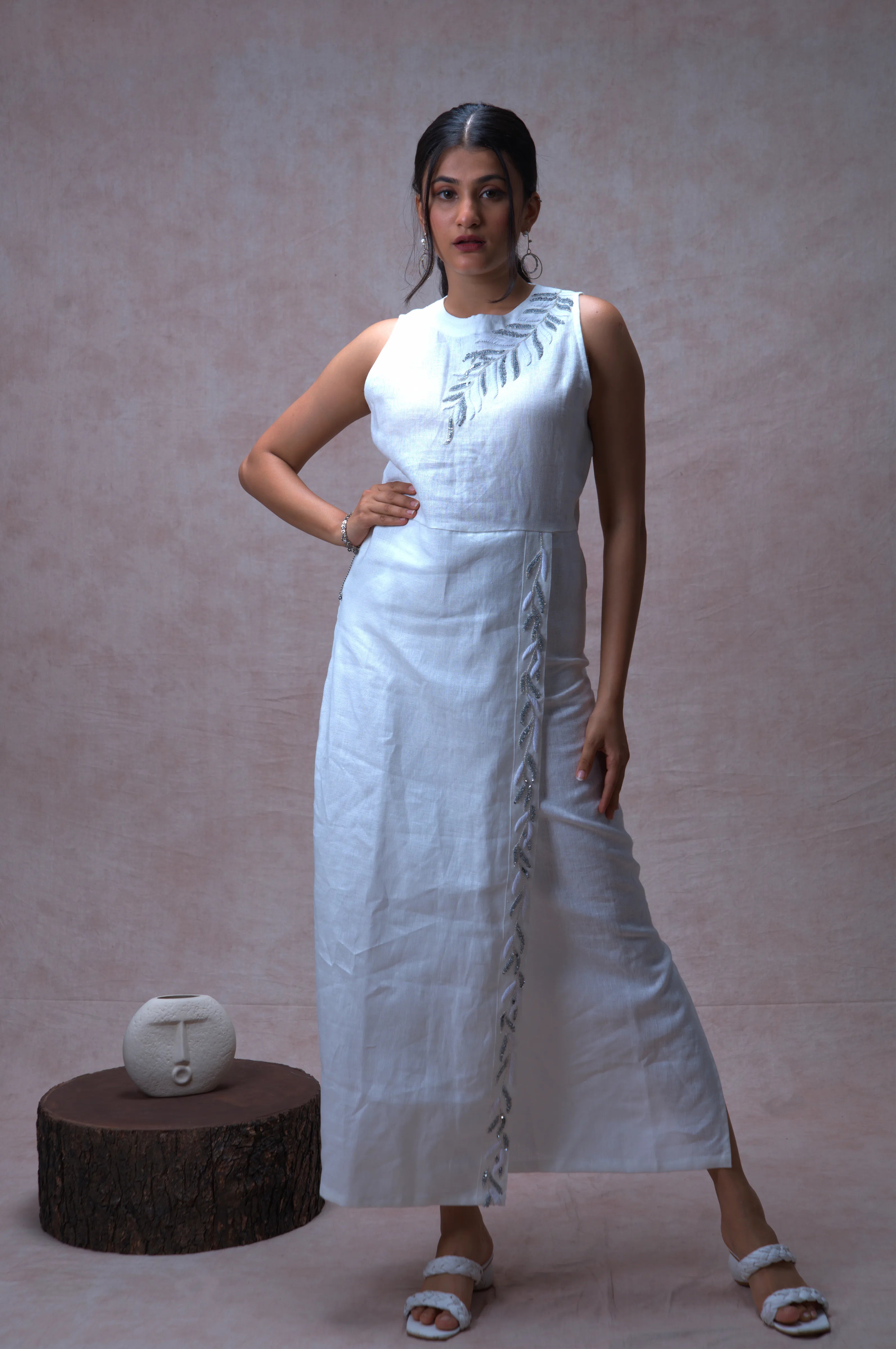 100% Linen Long Slit Dress