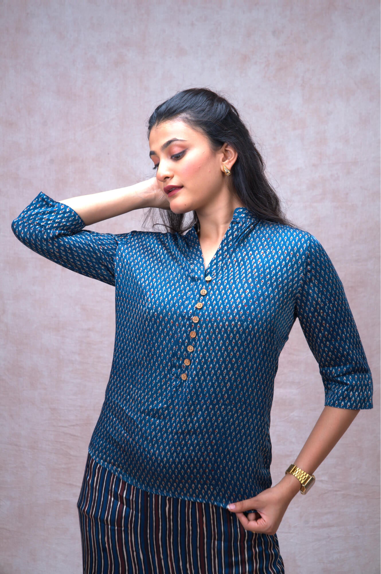 Saphire Mandarin Floral Shirt
