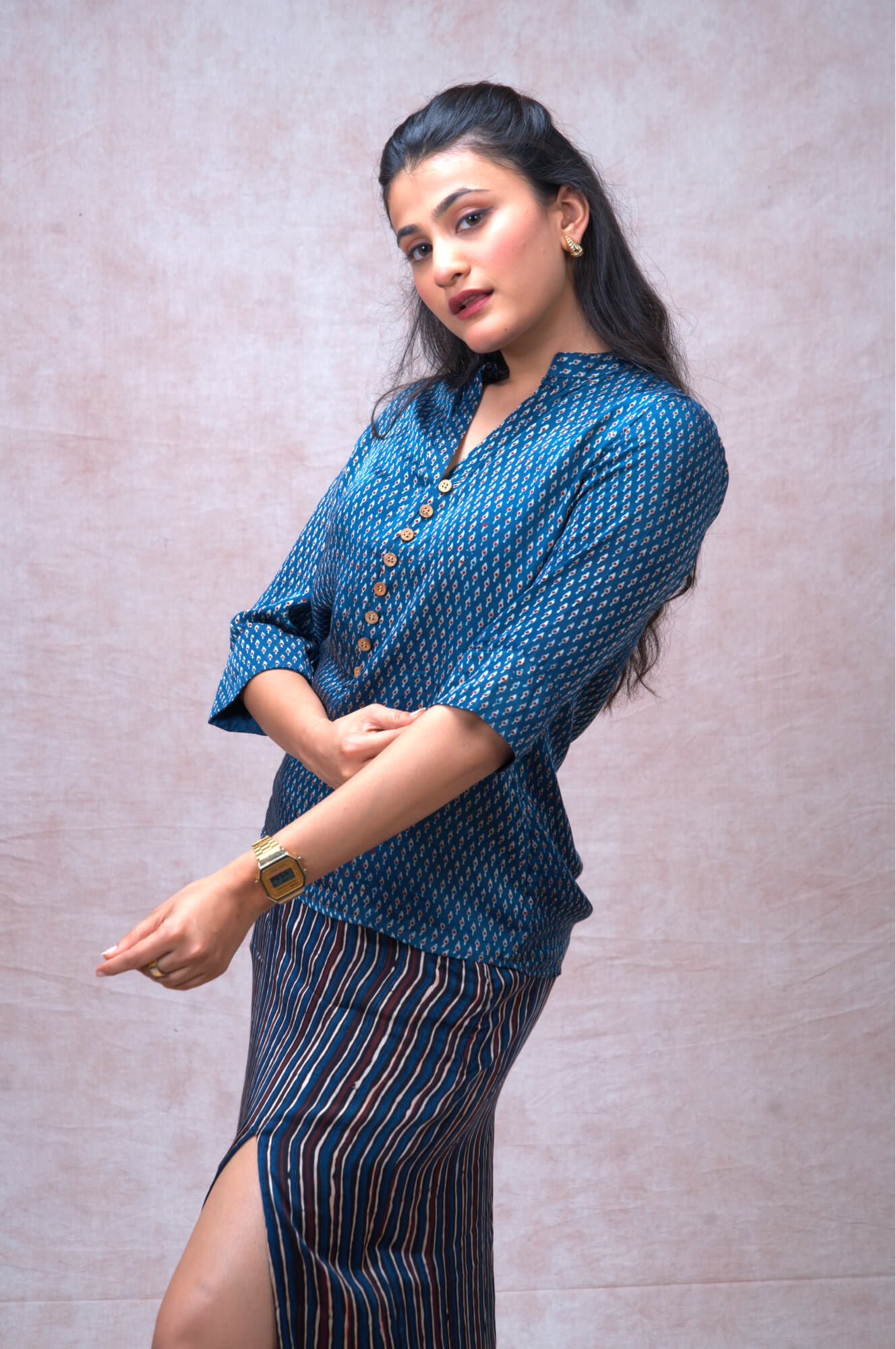Saphire Mandarin Floral Shirt