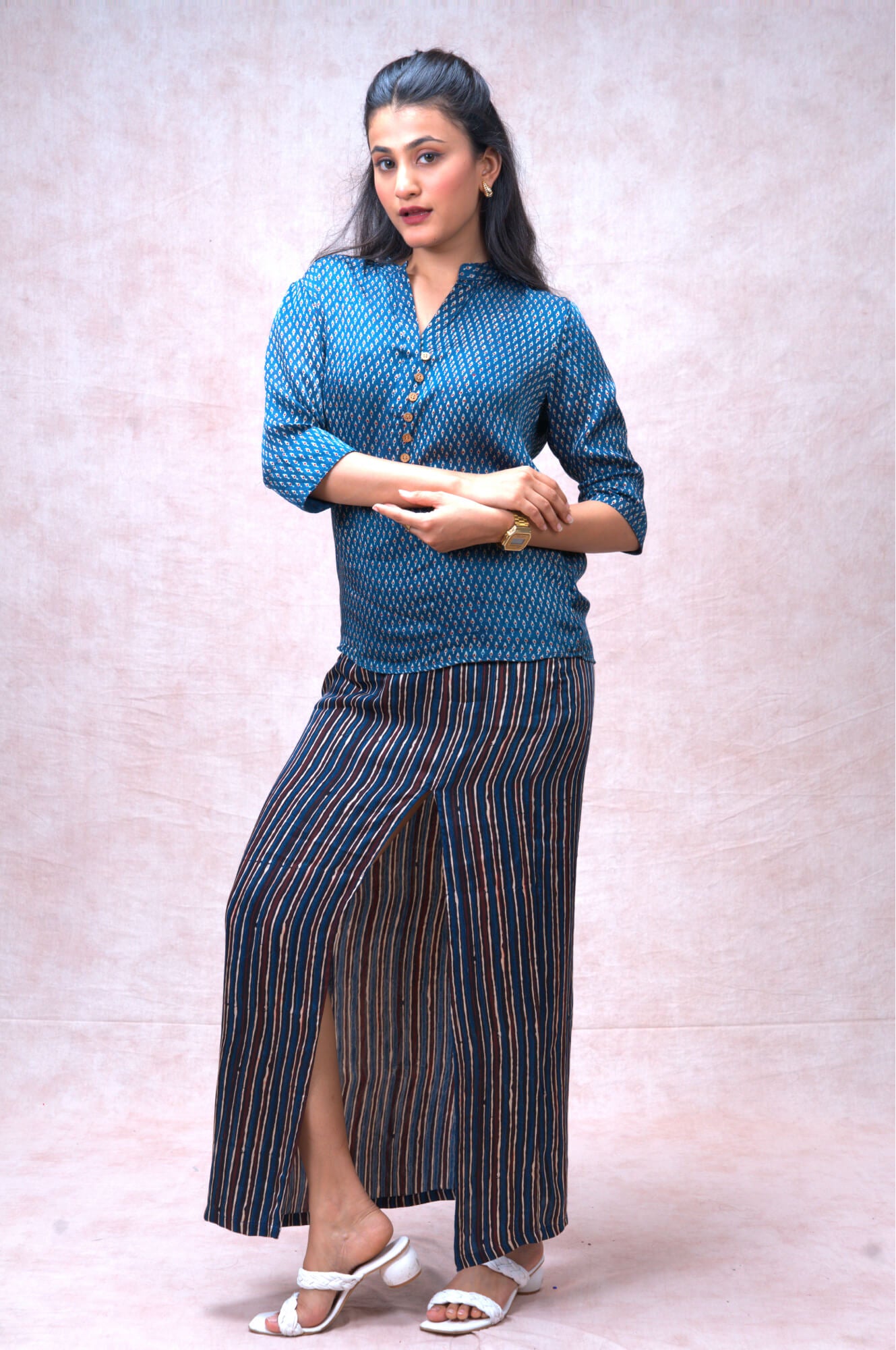 Saphire Mandarin Floral Shirt