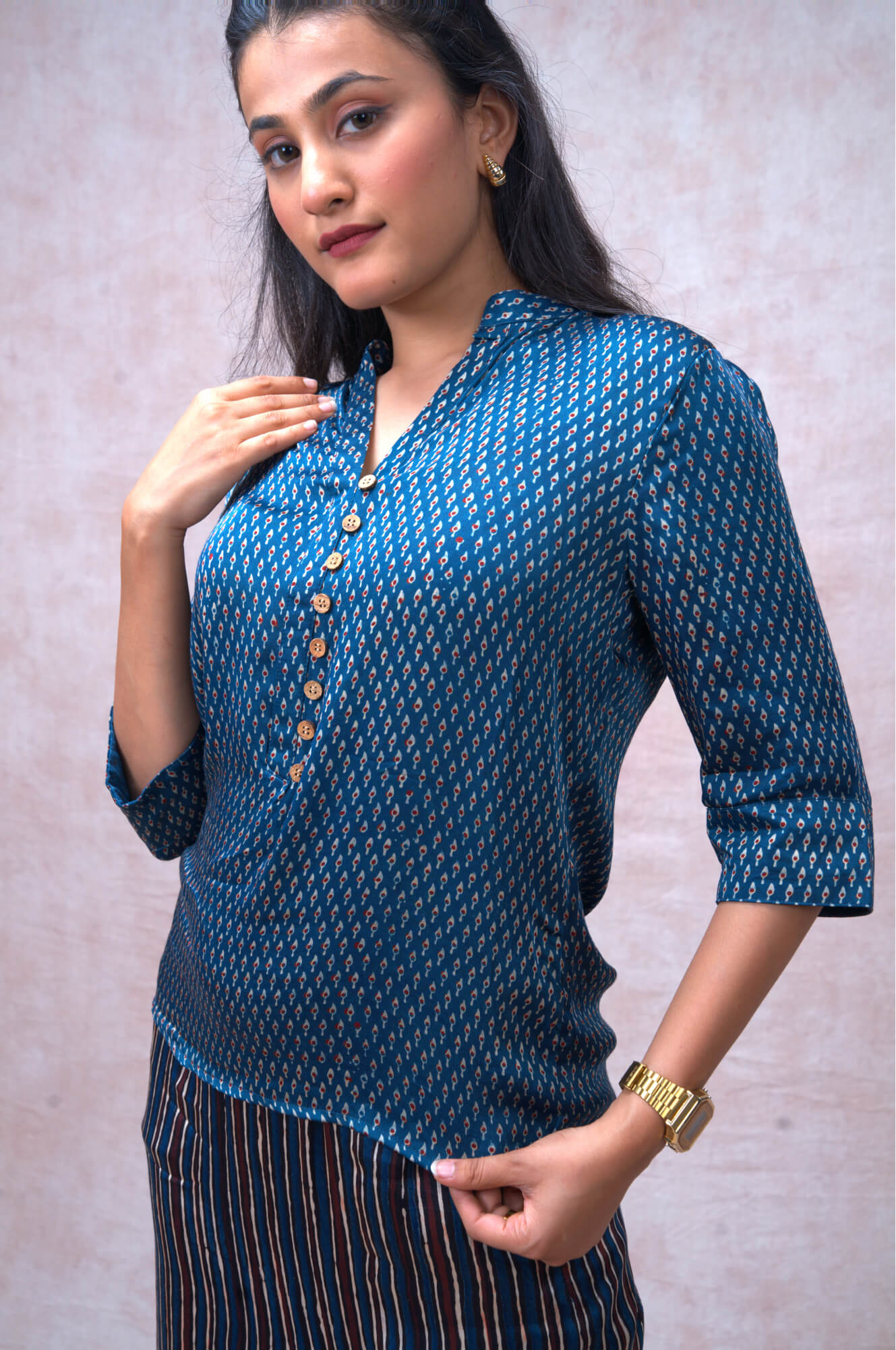 Saphire Mandarin Floral Shirt