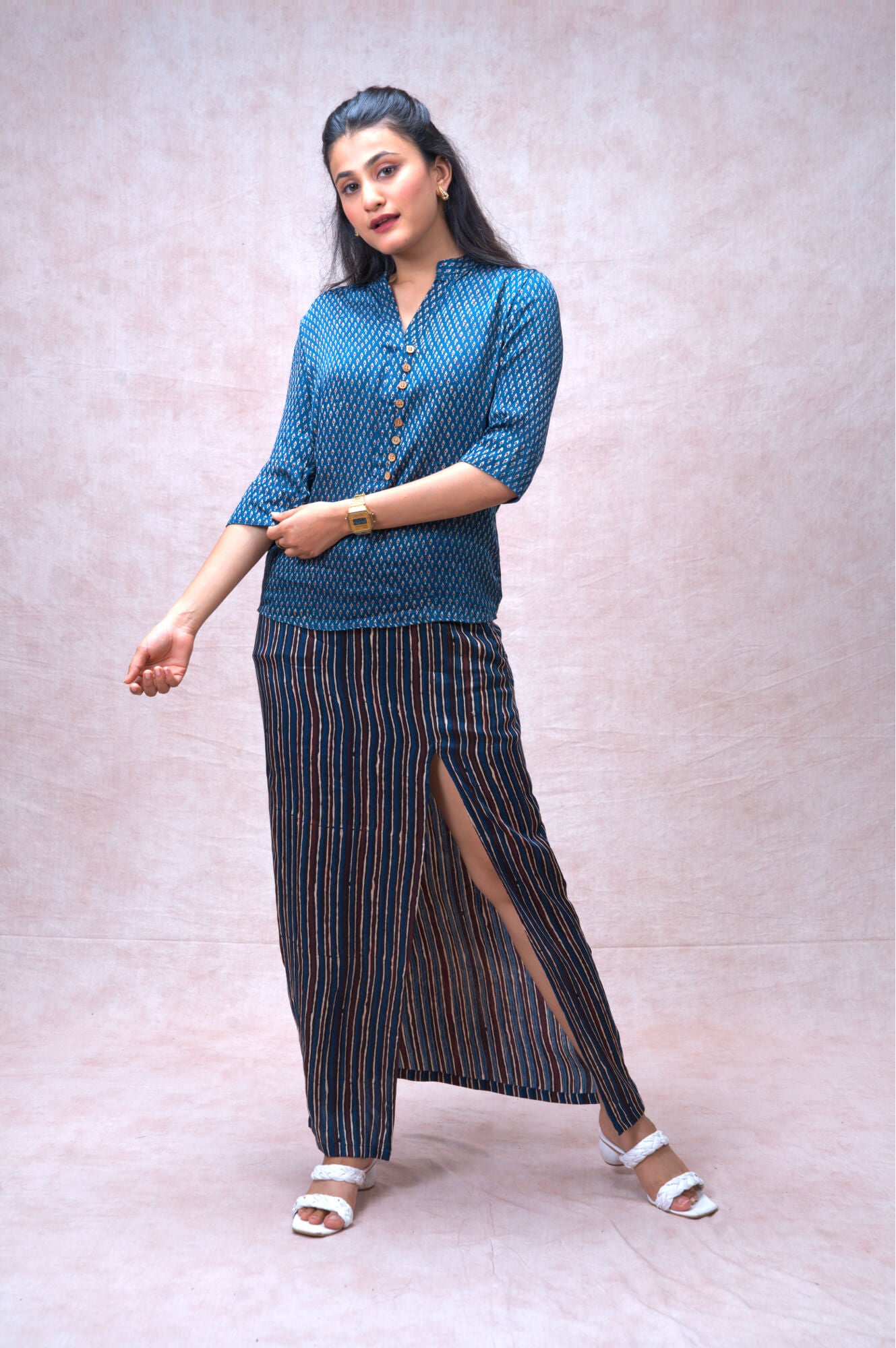 Saphire Mandarin Floral Shirt